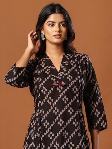 INDO ERA Women's Blue Pure Cotton Ethnic Motifs Embroidered Flared Fusion Kurta & Palazzo Set | Cord Set For Women Cotton | 2