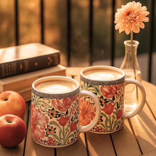 KITTENS Ceramic Coffee Mug Set of 2 (300 ml) – Microwave & Dishwasher Safe | Aesthetic Floral Coffee Cups | Modern Designer Mug Set | Gift Set for Home & Office (Magenta Floral)