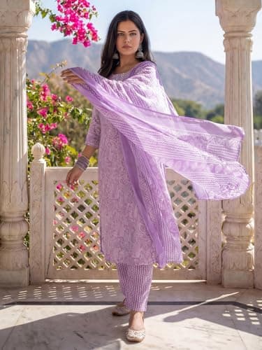 INDO ERA Women's Orange Cotton Blend Floral Printed Straight Fusion Kurta & Pant Set 5