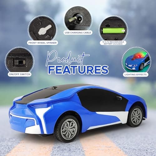 NHR Rechargeable Remote Control Car for Kids and Children, 3D Lights Famous RC High Speed Racing Car, Rechargeable Battery Toy for Boys & Girls Age 3+ (Blue) 4