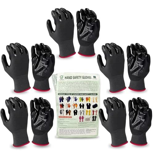 Tick Mark® Multipurpose Nylon Nitrile Coating Industrial Work Safety Hand Gloves, Fingers Protection, Useful in Gardening, Mechanical, Construction – Durable & Comfortable (BLACK NYLON 5 PAIR)