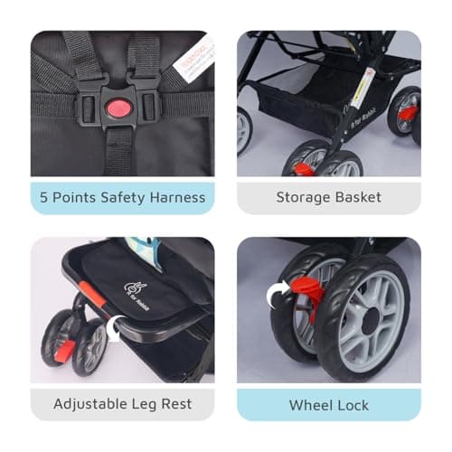R for Rabbit Lollipop Lite Baby Stroller for 0 to 3 Years with 5 Point Safety Harness | Reversible Handlebar | Cushioned Seat with 3 Level Seats Recline/Lightweight Pram for Kids (Blue Abstract) 5