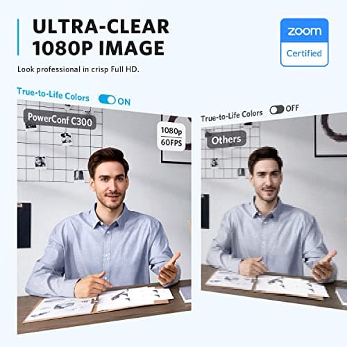 Anker PowerConf C300 Smart Full HD, AI-Powered Framing & Autofocus, 1080p Webcam with Noise-Cancelling Microphones, Adjustable FoV, HDR, 60 FPS, Low-Light Correction, Zoom Certified 2