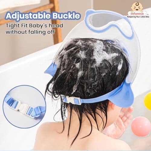 Infantso TEAR-FREE Baby Shower Cap for Kids | Adjustable Bath Visor Hat for Shampoo & Water Protection | Soft TPE Eye & Ear Shield | Bathing Hat - Waterproof Shampoo hat for Washing Hair, Shower Bathi 2