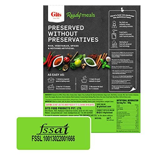 Gits Ready to Eat Veg Biryani, Layered Rice Dish, Microwaveable, 795g (Pack of 3 X 265g Each) 3