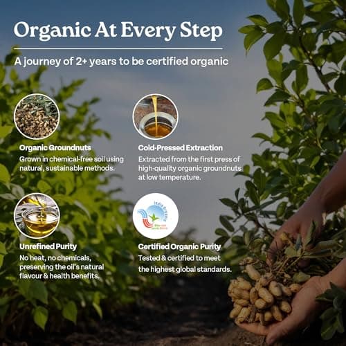 Organic India Groundnut (Peanut) Oil, 1000ml | Cold Pressed Unrefined Organic Oil with Natural Flavour | Certified Organic and Lab Tested on 250+ Parameters | Perfect for Daily Cooking | Natural Aroma 5