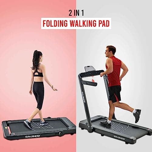 Sparnod Fitness STH-3060 Ultra Slim 2-in-1 Walking Pad Treadmill for Home Use Foldable Under Desk fits Under Bed/Sofa. No Installation Required, 4 HP Peak Motor, 110kg User Weight 2