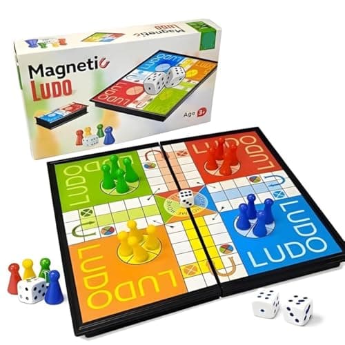 Fun4You Magnetic Ludo Board Game, Portable Folding Strategy Game with Magnetic Pawns and Dice, Travel-Friendly Family Game Night Essential for Ages 3+