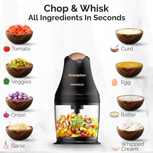 Crompton ChopMaxx Electric Vegetable Chopper | 300 Watts Motors | Twin S-Shaped Ninja food grade blades | 800 ml see through food grade bowl | Whisking attachment | Easy to clean & Store 4