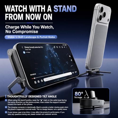 65W USB Type-A to Type-C Fast Charging Cable with Foldable Phone Stand, 1.5M Nylon Braided Data Cable, Adjustable Alloy Stand, Fast Charge & Data Sync Cable for All Android Devices. 2