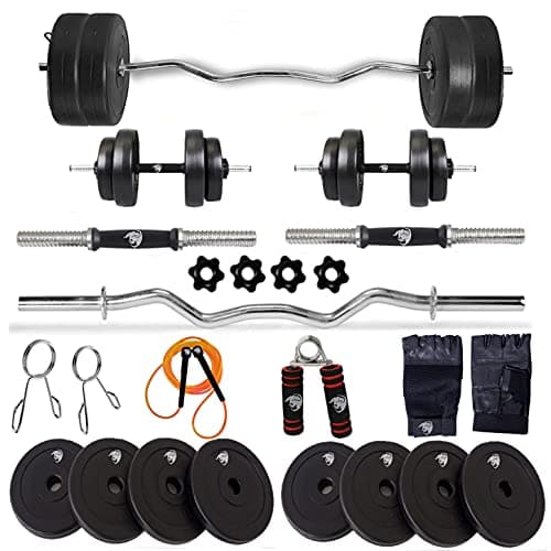 BULLAR Home Gym Set, Home Gym Combo, Home Gym Equipments for Men, Home Gym Kit with 16Kg Weight Plates, 5ft Straight Rod and 3ft curl Rod, 1 Pair Dumbbell rods & Accessories
