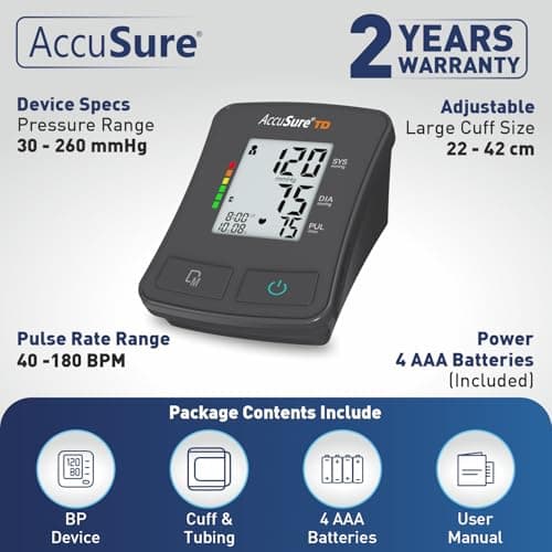 AccuSure TD Fully Automatic Digital Blood Pressure Monitor With Large Display, Most Advance Technology & Accurate Measurement Includes Type-C USB power port 3