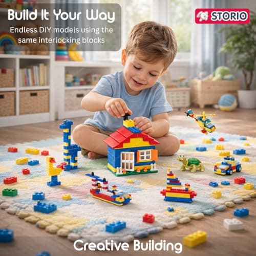 Storio Toys Mega Makers Kids 200+ Pcs Building and Construction Blocks Toy Set for Boys & Girls - DIY Educational & Learning Puzzle Games for Children, Ideal for Kids’ Creative Play 2