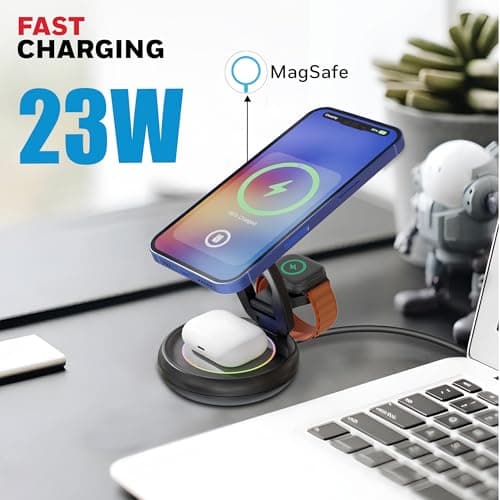 Honeywell Zest Wireless Trio 3-in-1 Platinum Series Foldable 23W Magnetic Wireless Fast Charger with Type-C Input, QC 3.0, Ultra-Fast Charging for iPhone 12 and Above, Apple Watches & AirPods 3