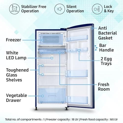 Samsung 183 L, 4 Star, Digital Inverter, Direct-Cool Single Door Refrigerator (RR20C1724CU/HL, Camellia Blue) 3