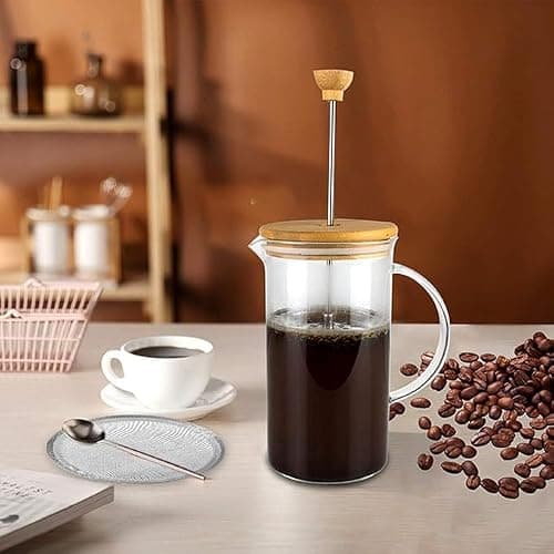 GRILIX 800ml French Press Coffee Maker I Wooden Lid and Cork Base | Premium Heat Resistant Borosilicate Glass I Stainless Steel Filter Mesh [Pack of 1] 5