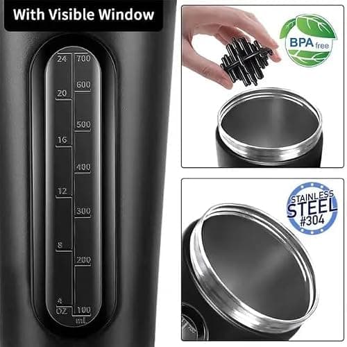MYBURRGH ® VISIBLE WINDOW BPA FREE Protein Shaker Bottle, Gym Shaker Steel Shaker Bottle Gym Shaker Bottle Shaker Bottles For Protein Shake Gym Protein Shaker Bottle (Matte Black 950 ML) 2