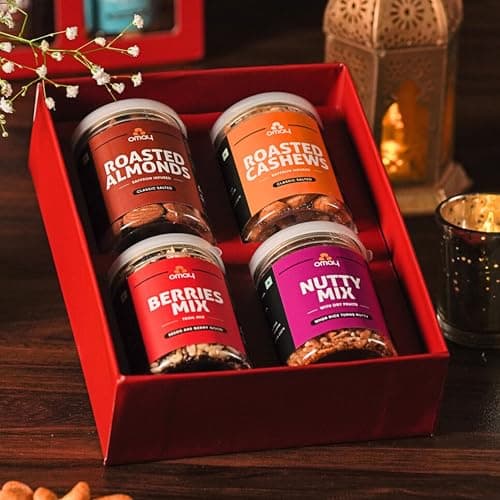 Omay Foods Wholesome Treats Premium Dry Fruit Gift Box | Roasted Cashews, Almonds, Berries & Nutty Mix | Gourmet Gift Hamper for Clients & Employees | Healthy Dry Fruit Hamper | All-Occasion, Oil-Free 2