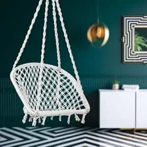 Swingzy Cotton Premium D-Shape Swing Chair/Hanging Hammock for Home, Office, Indoor, Outdoor, Balcony, Garden/Patio Swing Chair for Kids & Adults (60 x 60 x 150 cm, Pure White)