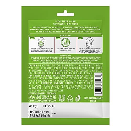 Lakme Blush & Glow Kiwi Sheet Mask, 25 ml 2