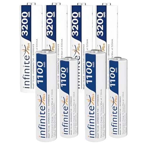 Rechargeable Batteries AA & AAA Combo Ready to Use Envies 3200mAh AA & 1100mAh 4PL Battery Low Self Discharge, Pre-Charged (Pack of 4 Each)