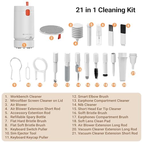 ZEBRONICS CK500 21-in-1 Multipurpose Cleaner kit, Vacuum Cleaner, for Smartphones, Tablets, Cameras, Laptops, Keyboards, Earphones, Refillable Spray Bottle, Type-C Charging (White) 2