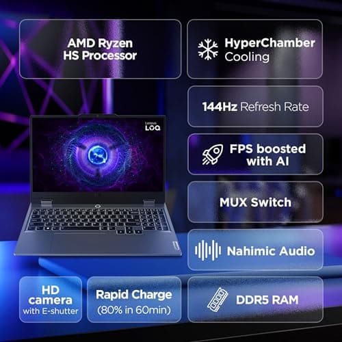 Lenovo LOQ AMD Ryzen 5 7235HS | NVIDIA RTX 3050 6GB (16GB RAM/512GB SSD/144Hz Refresh Rate/15.6" (39.6cm)/Windows 11/Office Home 2024/3 Mon. Game Pass/Grey/2.4Kg), 83JC00LRIN AI Gaming Laptop 2