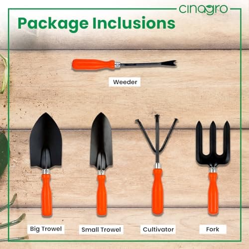 Cinagro Metal Grarden Tools Kit, Set of 5, Weeder, Big & Small Trowel 2