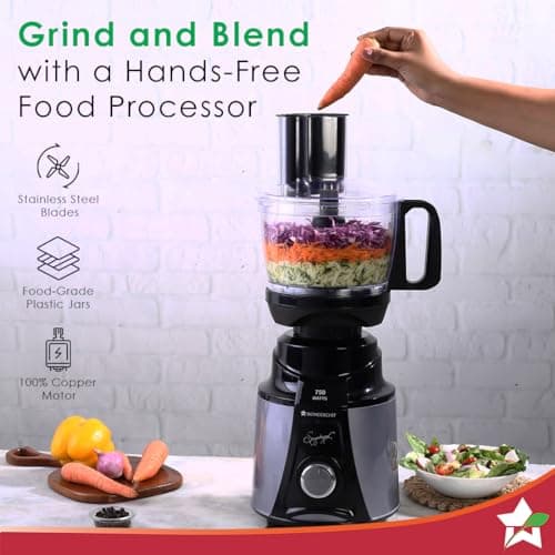 Wonderchef Galaxy Food Processor 750W Mixer Grinder, 100% Copper Motor, 4 Jars + FP attachment, Black & Grey, 5 Year Warranty by Wonderchef 3