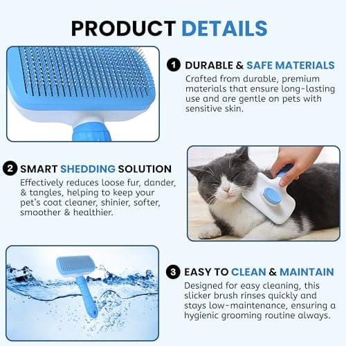Foodie Puppies Self Cleaning Slicker Brush, Pet Grooming Shedding Brush for Dogs and Cats - Easy to Remove Loose Undercoat, Pet Massaging Tool Suitable for Pets with Long or Short Hair (Rectangular) 3