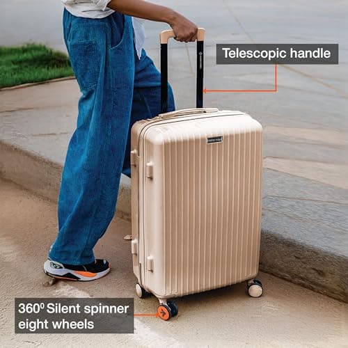 Nasher Miles Pondicherry Hard-Sided Polypropylene Check-in Luggage 28 inch | 75cm | 8 Wheels Large Trolley Bag for Travel | Suitcase (Peach) 5