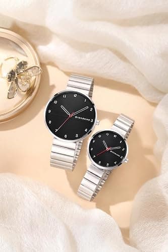Giordano Analog Couple Watch Set – Elegant Round Dial with Stainless Steel Strap – His & Hers Matching Watches – Minimalist Unisex Design - GZ-992-SET 3