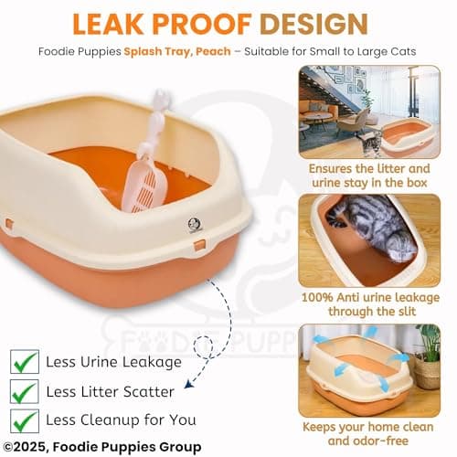 Foodie Puppies Litter Tray for Cats & Kittens - (Peach, Splash Tray) (53 x 39 x 25 cm) | Semi-Enclosed Basic Cat Tray with Free Litter Scooper | Reduces Odour, Perfect Starter for Toilet Training 3