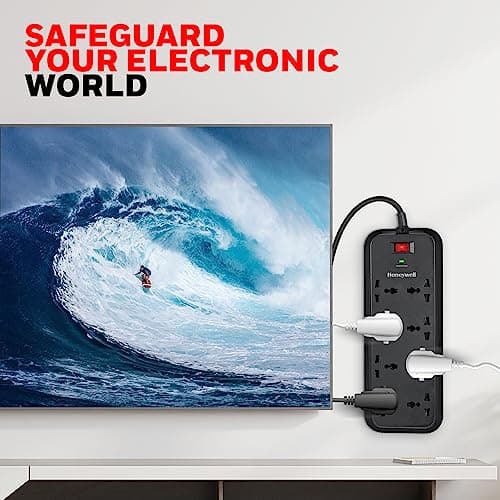 Honeywell Surge Protector, 8 Universal Sockets,20000Amp, 2 Meter Cord, Device Secure Warranty,Automatic Overload Protection,Spike Guard/Extension Board,Master Switch,3Year Manufacturer Warranty 3