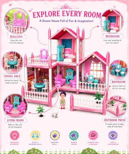 Barbeiiii Doll House for Girls | 2-Story Dollhouse with 4 Rooms, Dolls & Furniture Accessories | Dream House Pretend Play Toy for Girls Age 3+ Years 2