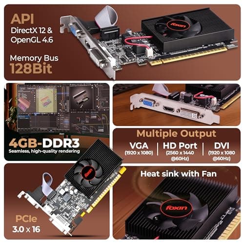 Foxin GT 740 Graphics Card 4GB DDR3 128-Bit | PCIe 3.0 Desktop GPU with HDMI DVI VGA Output | Heatsink Cooling Fan | High Efficiency Gaming Graphics Card (Black) 2