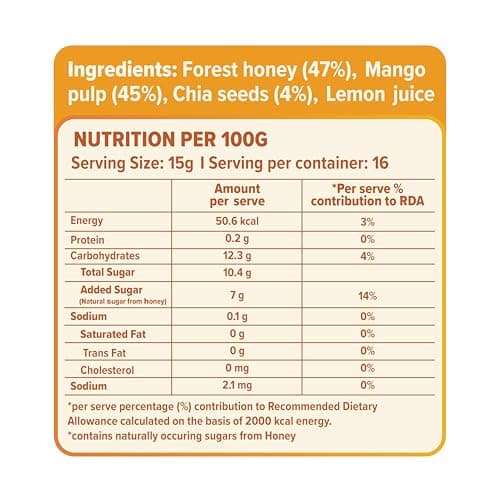 Conscious Food Mango Honey Jam | 250g | Sugar-Free | No Preservatives or Artificial Colours | With Forest Honey & Chia Seeds 2
