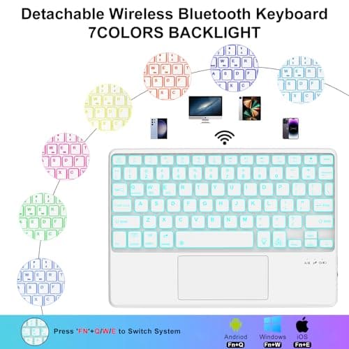 Keyboard Case for Samsung Galaxy Tab A9 Plus 11 inch 2023, Detachable Bluetooth Wireless Keyboard with 7-Color Backlit Trackpad for Galaxy Tab A9+ 11'', Flip Stand Case, Rechargeable, Gray 3