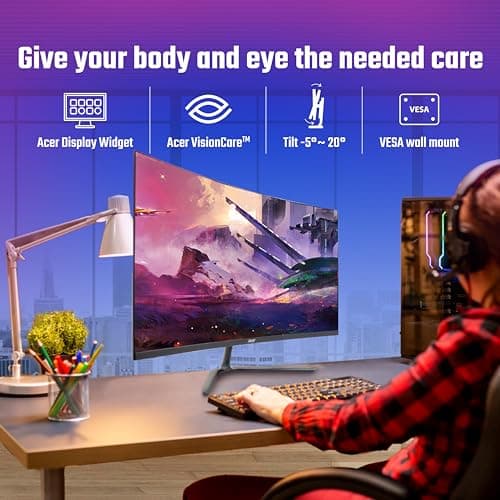 Acer Nitro ED320Q W0 31.5 Inch Curved FHD Gaming Monitor | 240Hz Refresh | 1ms VRB | 1500R VA Panel | FreeSync Premium | HDR10 | 99% sRGB | 2X HDMI 2.1 + DP 1.4 | Stereo Speakers | VisionCare I Black 2