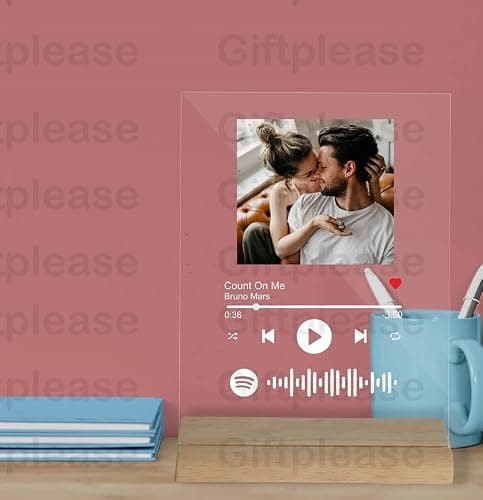 Giftplease Customized Photo And Tabletop Song Glass Spotify Plaque With Wooden Stand|Personalized Rectangular Photo Music Frame With Scannable Code|Gift|Birthday|Anniversary(Transparent,6 * 9 Inches) 2