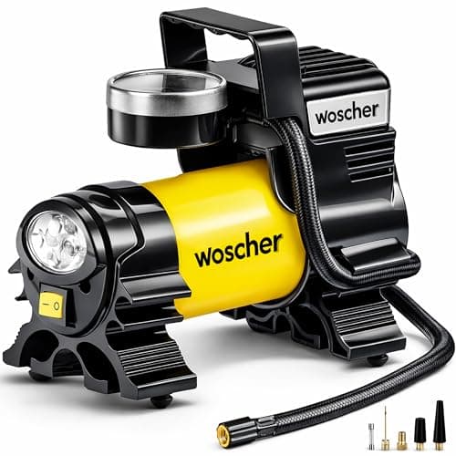 Woscher 100% Copper Motor Tyre Inflator for Car Air Pump for Car Tyres| 12V DC Superfast Inflation 150 psi | Strong Metal Body with Emergency LED Light,Heavy Duty Zipper Bag | 1 Yrs Warranty (678)