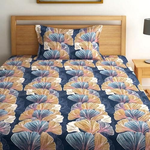 Fashion String Microfibre 144TC Midnight Ginkgo Bloom Single Bedsheet with 1 Pillow Cover 2