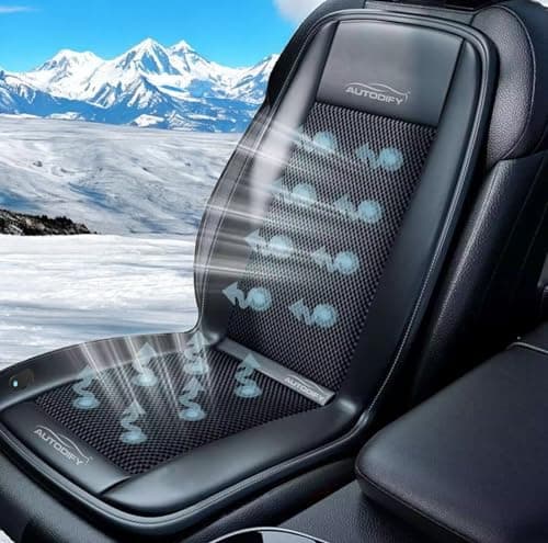 AUTODIFY™ Car Ventilated Cooling Seat Cushion Cover with 10 Powerful Fans & 3 Adjustable Cooling Levels, Breathable Fabric + Black Leather Universal Fit for All Cars, Large Airflow