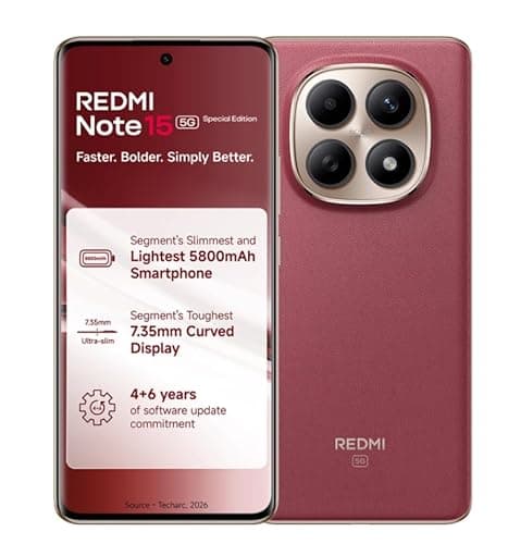 Redmi Note 15 SE 5G Smartphone, Crimson Reserve, 8GB RAM, 256GB, 5800mAh Battery, IP66 Military Grade