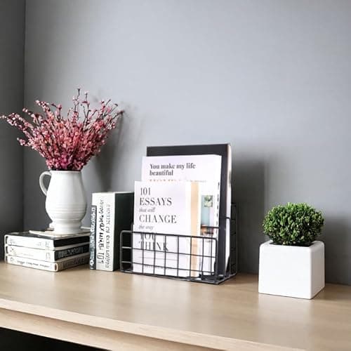 CentraLit Organizer Magazine File Holder Modern Desk, 3 Slot Modern Magazine Holder Stand for Table Desk Home File Stand Decor File Storage for Office (Black) 3