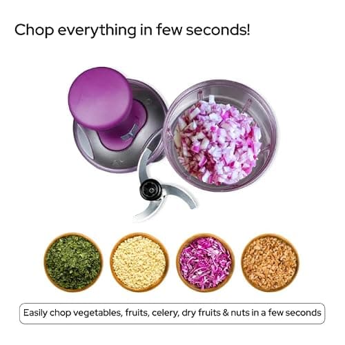 Super Mom TRINGO 6-Blade Hand Press Food Chopper – Effortless Manual Push Vegetable Cutter & Fruit Slicer with Whisking Blade | Heavy Duty Mincer for Onions, Nuts & Herbs | BPA-Free Dicer (Multicolor) 3