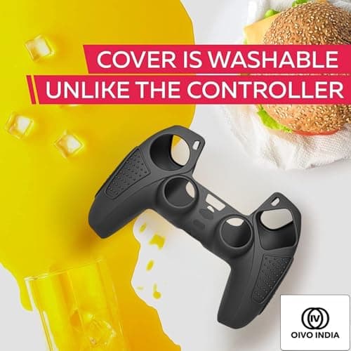 OIVO INDIA Black Dotted Design Cover for PS5 Game Controller Remote Sleeves with Black ThumbGrip Set Compatible with Sony PlayStation 5 Remote (Combo) 3
