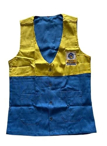 BPCL Petrol Pump Salesman Uniform Waistcoat | Sky Blue Yellow Sleeveless Workwear Jacket | Regular Fit Cotton Blend Staff Uniform with Logo for Men Women | Size 44