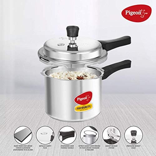 Pigeon By Stovekraft Favourite Induction Base Aluminium Pressure Cooker with Outer Lid, 3 Litres (Silver) 4