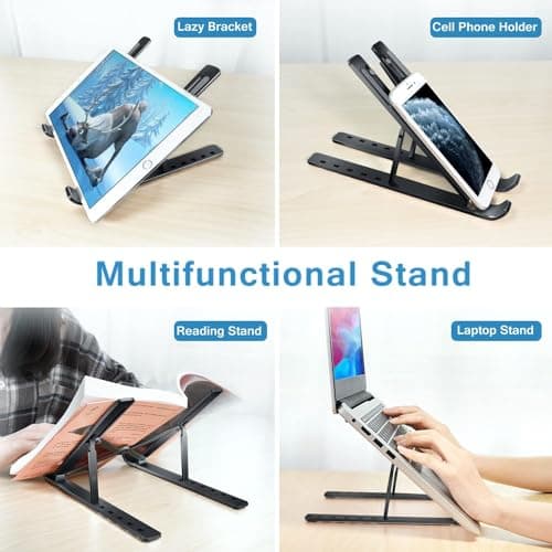 STRIFF Foldable Portable Laptop/Tablet Stand with 6 Level Height & Angle Adjustment & Air Ventilation, Anti-Slip Silicone Pads, for All Laptops, Tablets, MacBook 15.6-Inch(Black) 3